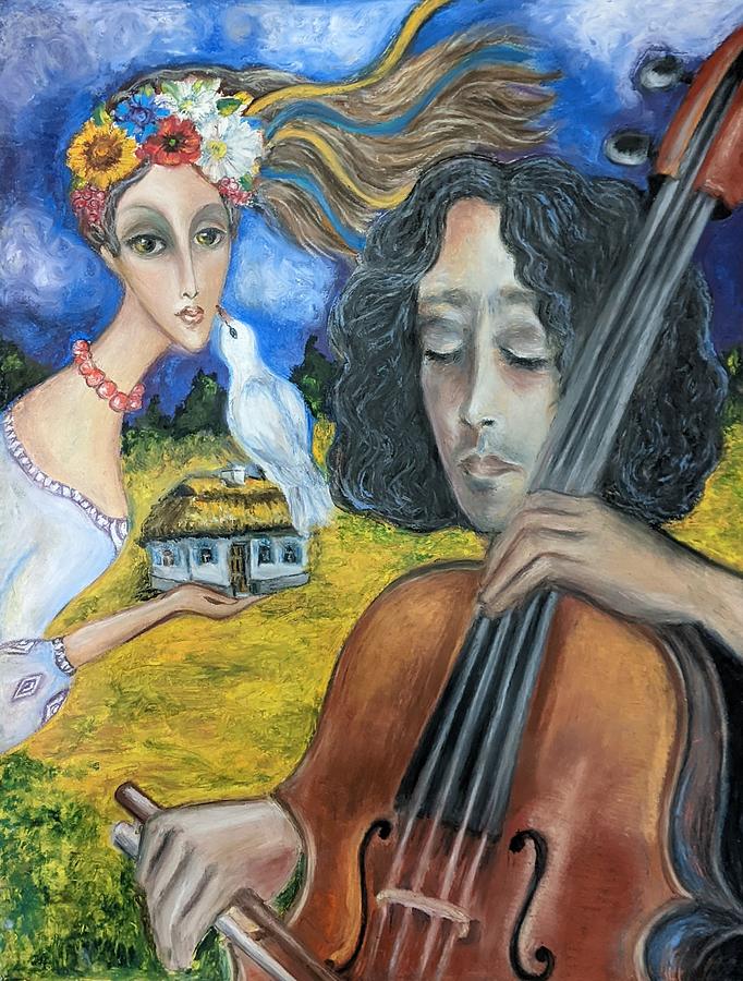 Cello For Peace Painting by Yana Golberg