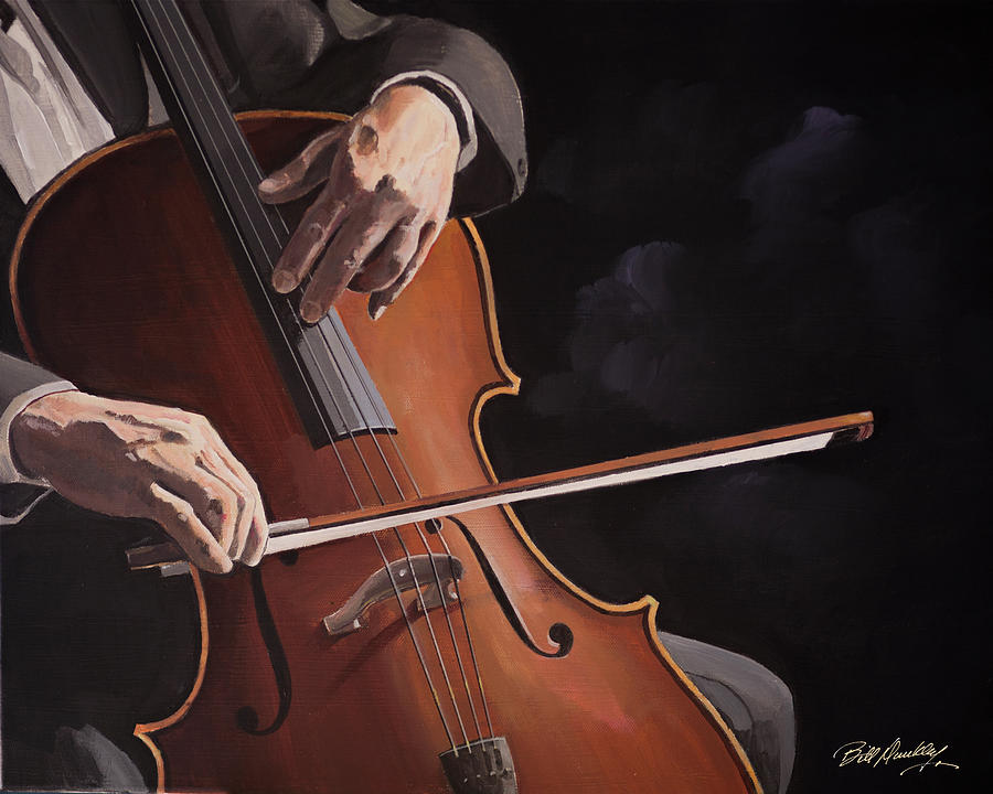 Cello Musician Painting by Bill Dunkley