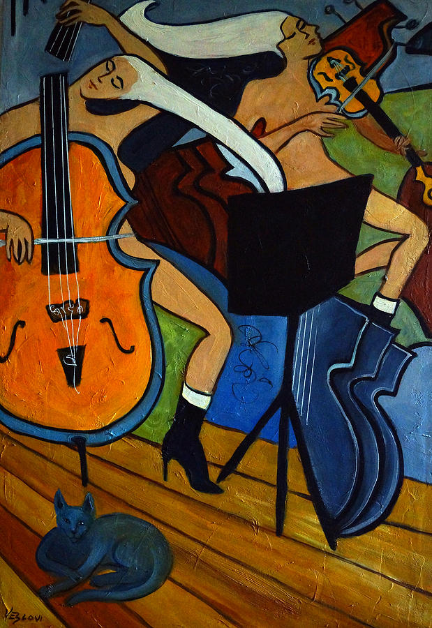 Cello Violin Cat Painting by Valerie Vescovi