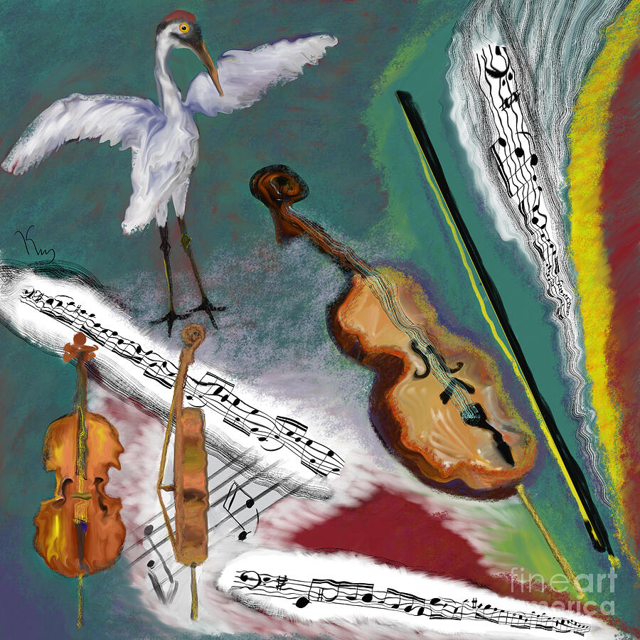 Music Digital Art - Cellos Bow Crane by Katia Witkowski