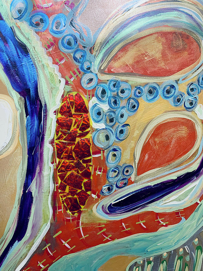 Cellular Rebirth Abstract With Orange Glass Shards Mixed Media by Debra Amerson