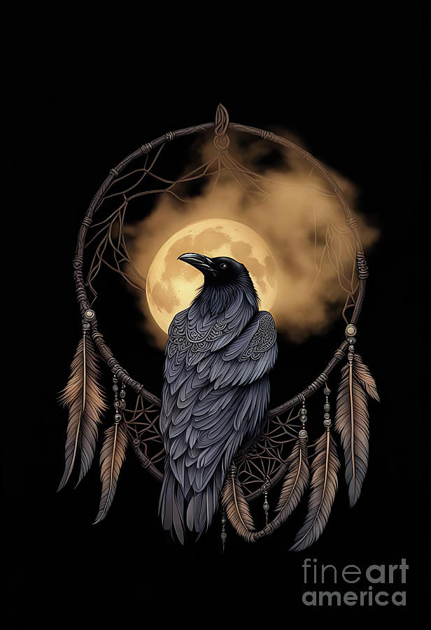 Celtic Look Raven in Dreamcatcher Mixed Media by Stephanie Laird