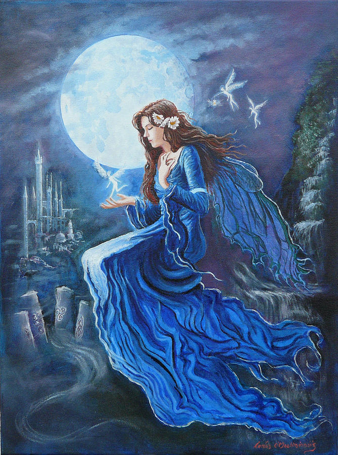 Fairy Painting - Celtic Moon Goddess by TOMAS OMaoldomhnaigh