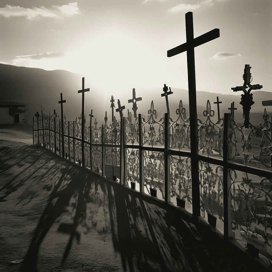 Cemetery Fence of Crosses at Sunrise Digital Art by YoPedro