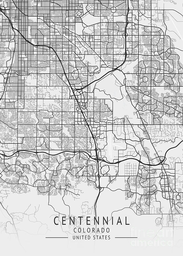 Centennial Colorado US Gray City Map Digital Art by Tien Stencil Fine Art America