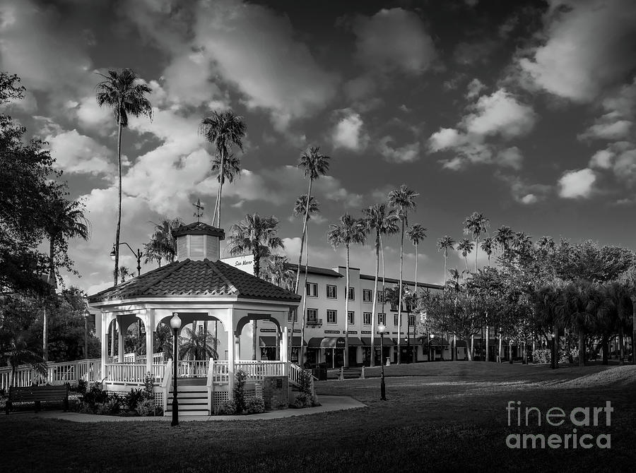Centennial Park Gazebo, Venice, Florida BW Photograph by Liesl Walsh