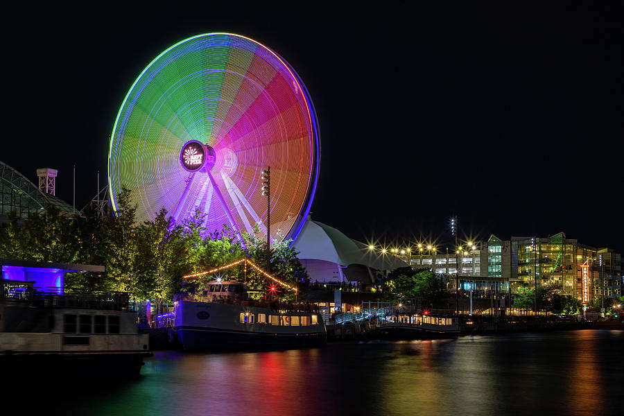 Centennial Wheel on Navy Pier At Night - Chicago, Illinois Photograph by Elvira Peretsman