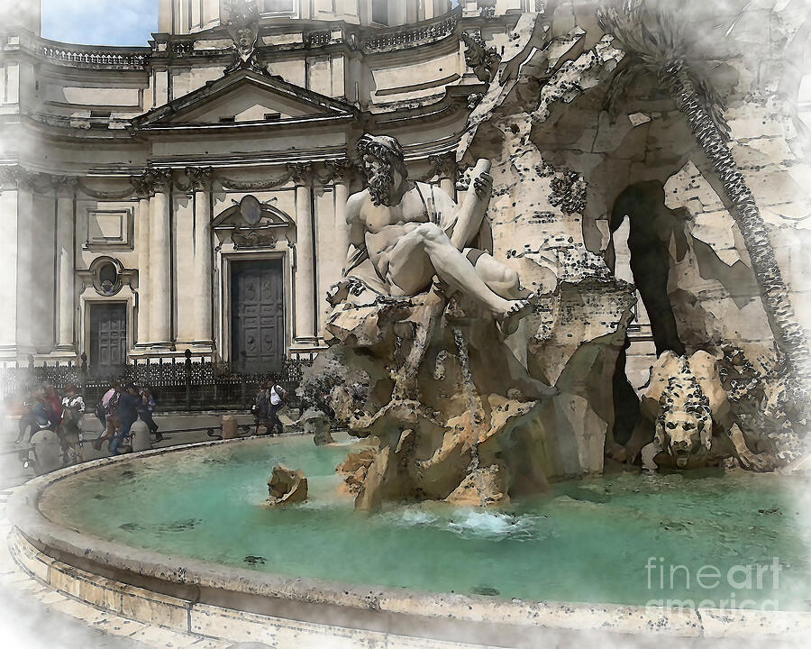 Center Fountain Of Romes Piazza Navona Digital Art by Kirt Tisdale