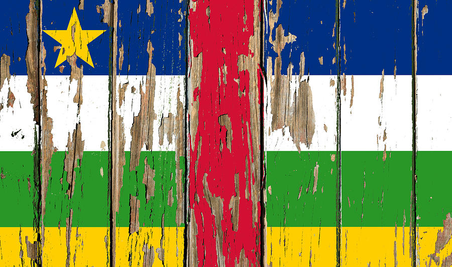 Central African Republic Flag Peeling Paint Distressed Barnwood Mixed Media