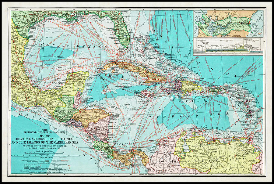 Vintage Photograph - Central America and The Caribbean Islands Vintage Map 1913 by Carol Japp