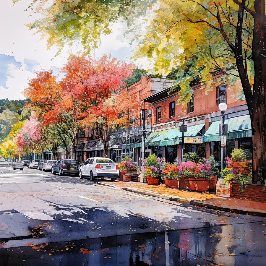 Hot Springs National Park Painting - Central Avenue Fall Scenery  by Lourry Legarde