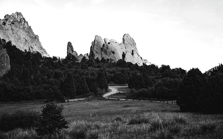 Central Garden Of The Gods Trail Black And White Photograph by Dan Sproul