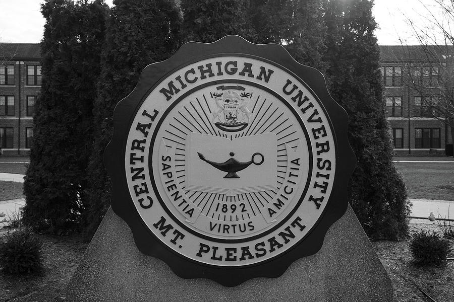Central Michigan State University Seal black and white Photograph by Eldon McGraw