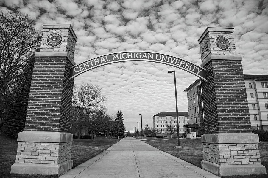 Central Michigan University Archway black and white Photograph by Eldon McGraw