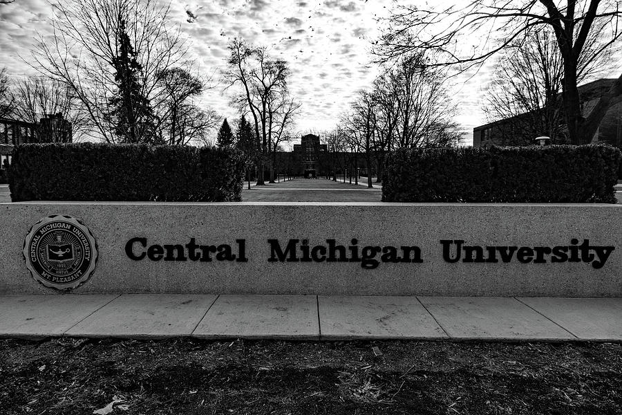 Central Michigan University entrance black and white Photograph by Eldon McGraw