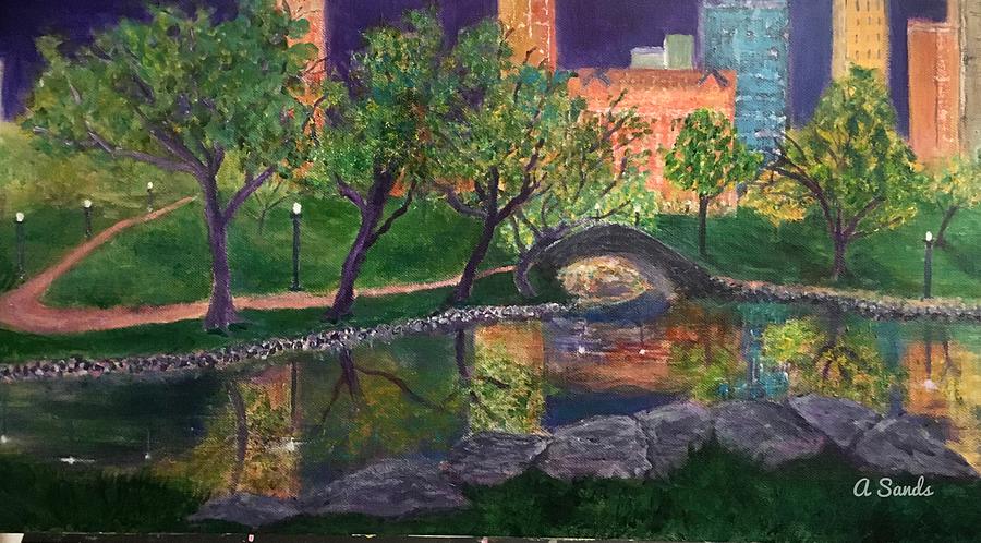 Central Park At Night Painting by Anne Sands