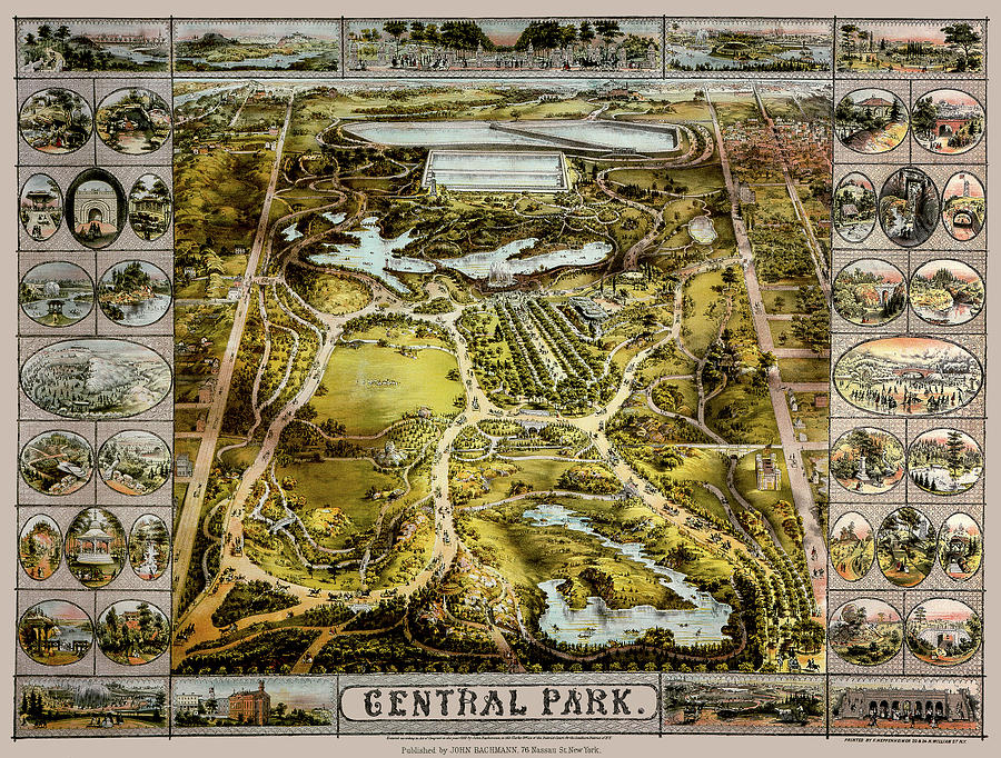 Central Park Birdseye View Map 1863 Photograph by Phil Cardamone