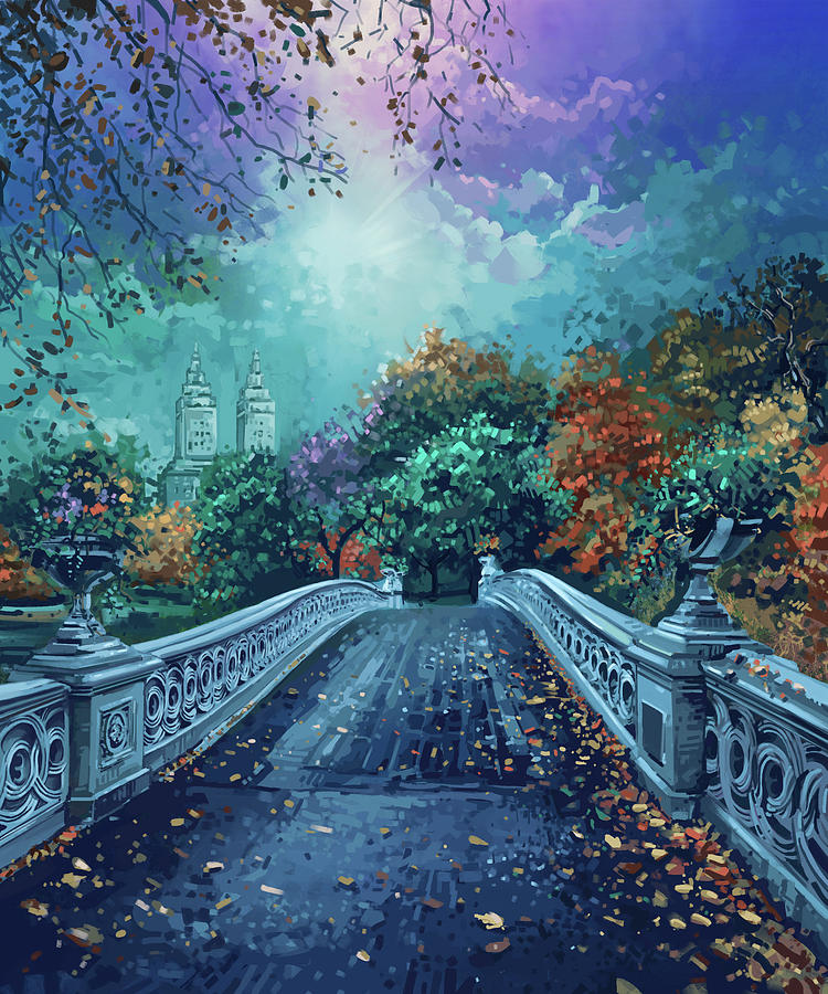 Central Park Bow Bridge Digital Art