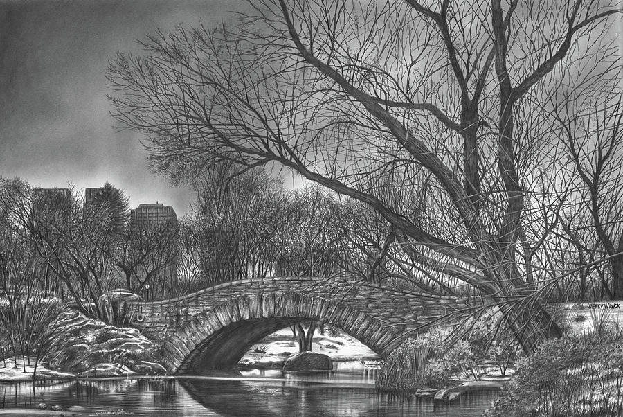 Central Park Bridge Drawing by Jerry Winick