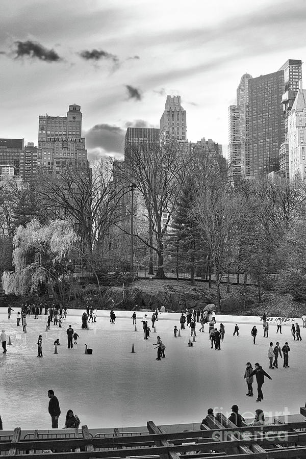 Central Park Ice Rink NYC BW Photograph by Chuck Kuhn