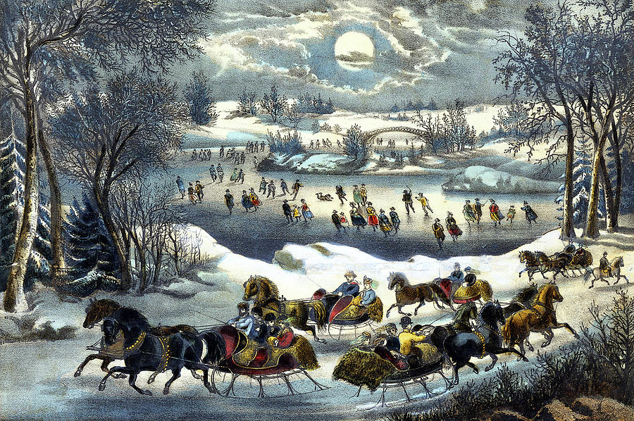 Currier And Ives Mixed Media - Central Park in Winter by Jon Baran