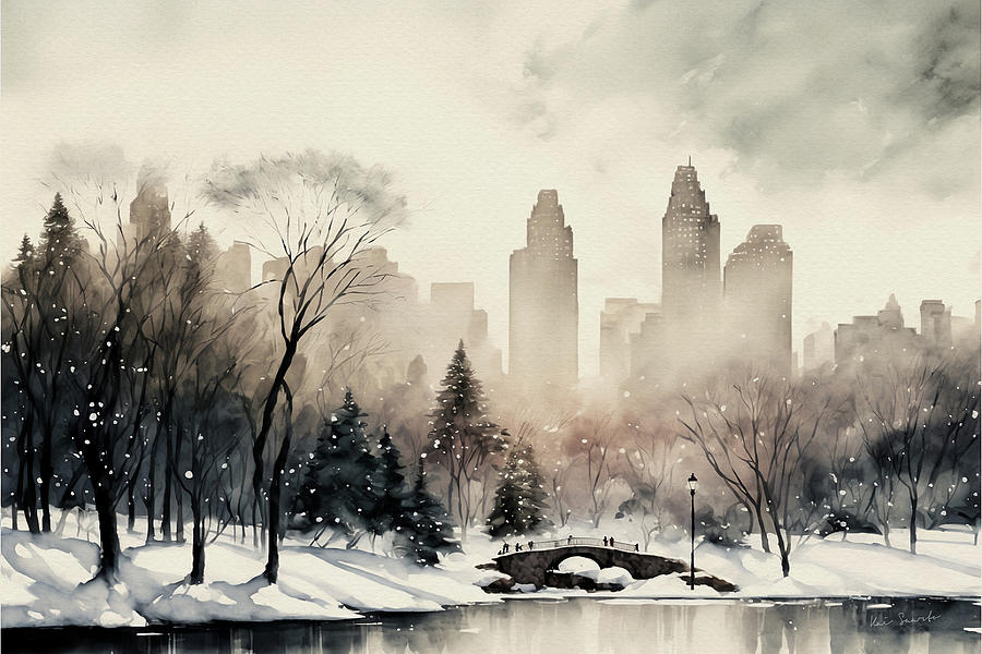 Central Park in Winter Painting by Kai Saarto