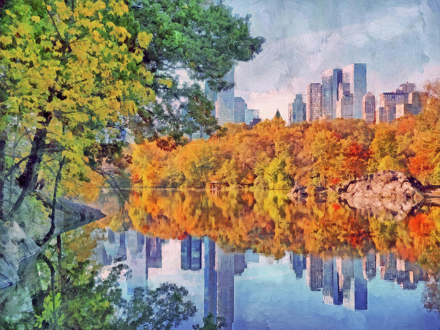 Central Park Lake Digital Art by Digital Photographic Arts