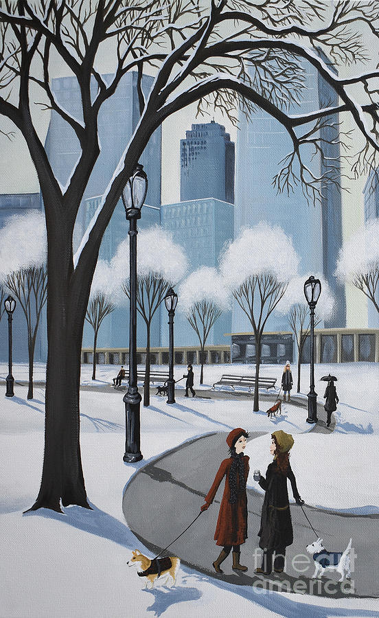 Central Park New York puppies dog Painting by Debbie Criswell