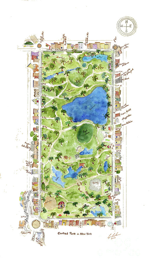 Central Park on White Painting by Afinelyne