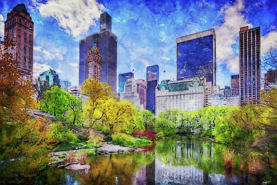 Central Park South Digital Watercolor Photograph by Rick Berk - Fine ...