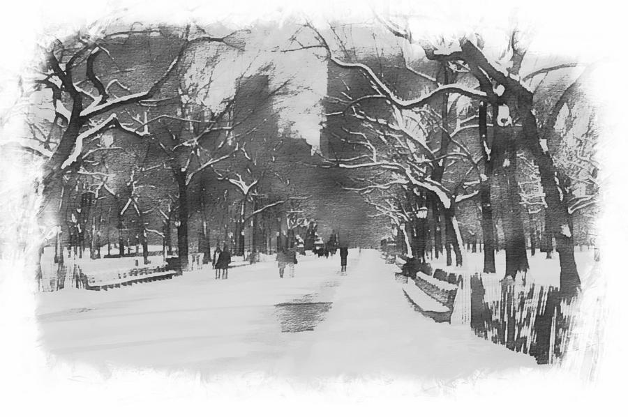 Central Park Winter Path Black and White PhotoArt Digital Art by Russel Considine
