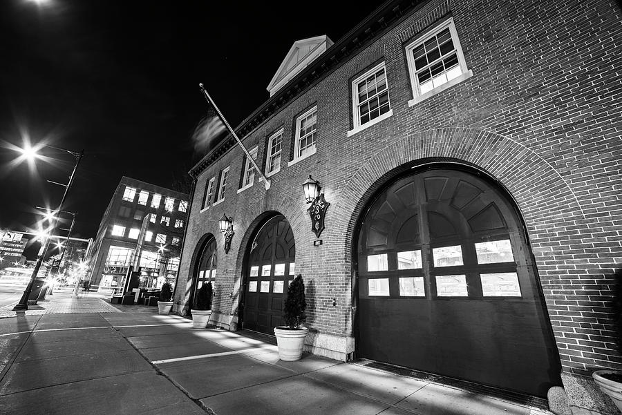Central Square Fire Station Cambridge MA Mass Ave Black and White Photograph by Toby McGuire
