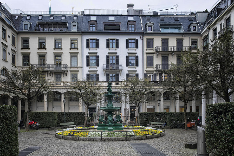 Centralhof monument in downtown Zurich on an overcast day. Photograph by Emreturanphoto