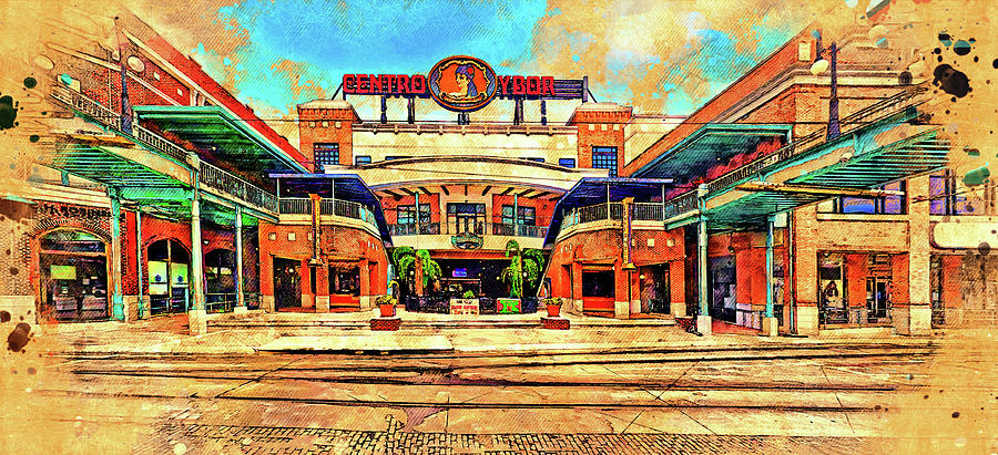 Centro Ybor in Ybor City, Tampa - digital painting with a vintage look Digital Art by Nicko Prints