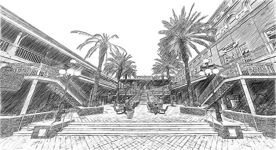Centro Ybor in Ybor City, Tampa - pencil sketch Digital Art by Nicko Prints