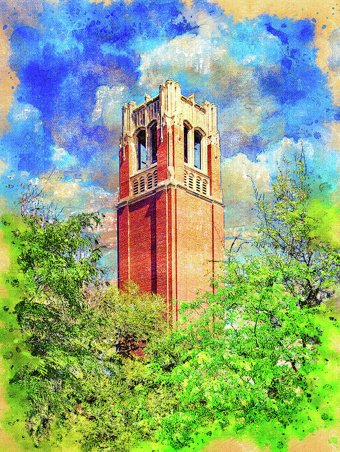 Century Tower of the University of Florida campus in Gainesville, Florida - digital painting Digital Art by Nicko Prints