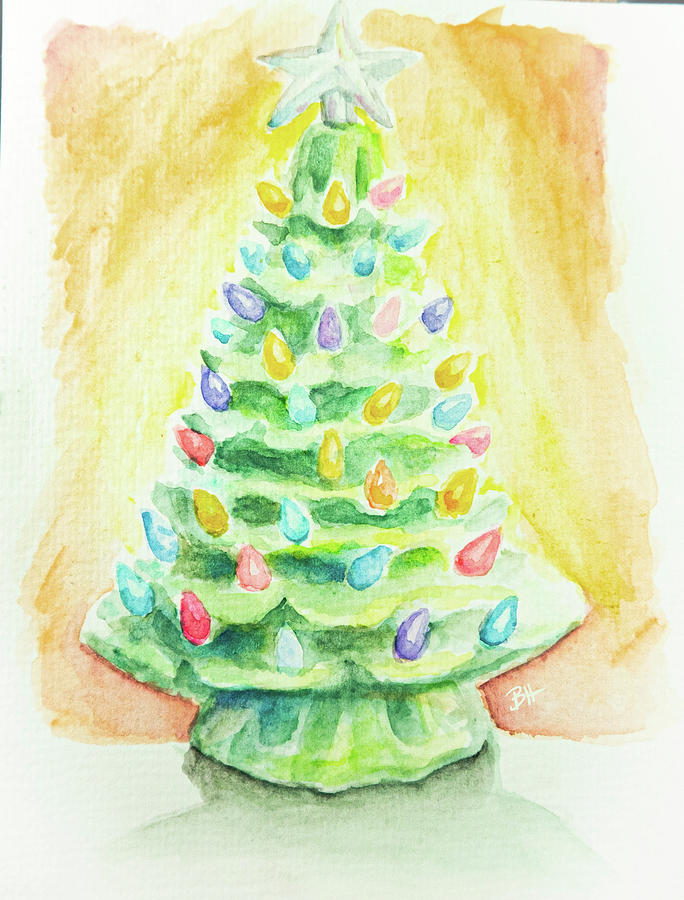 Ceramic Christmas Tree With Lights Painting