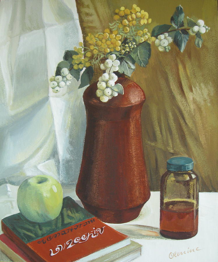 Ceramics vase and books Painting by Elena Oleniuc