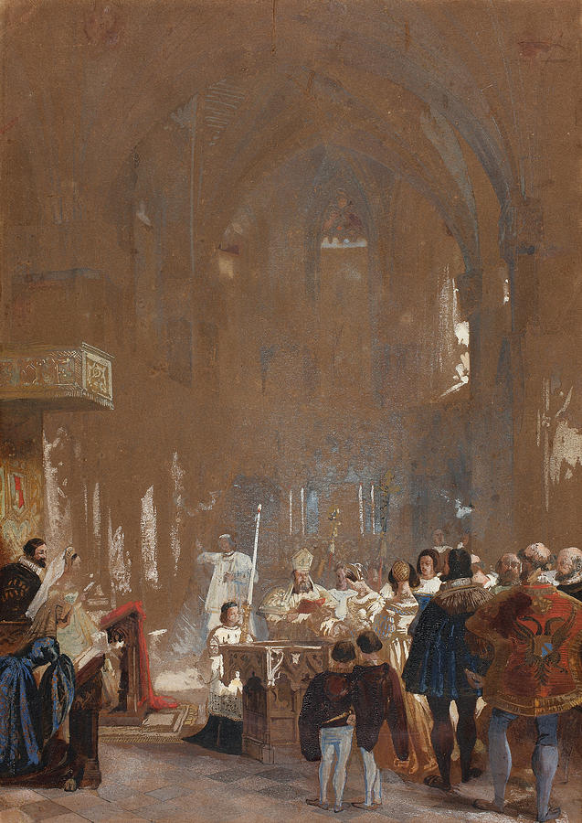 Ceremony in a Cathedral Drawing by Louis Haghe
