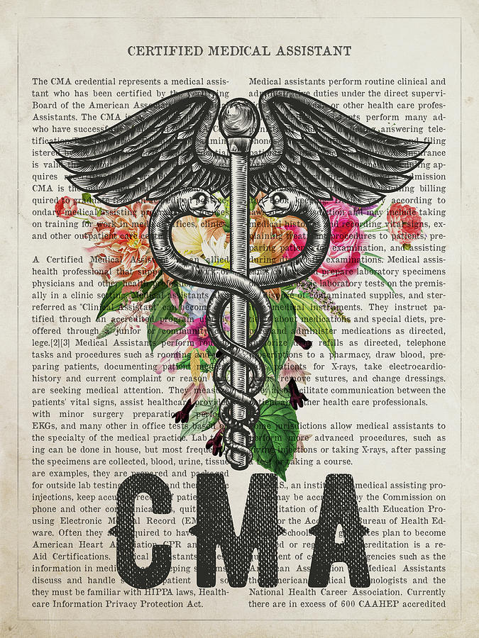Certified Medical Assistant With Flowers Print Cma Digital Art