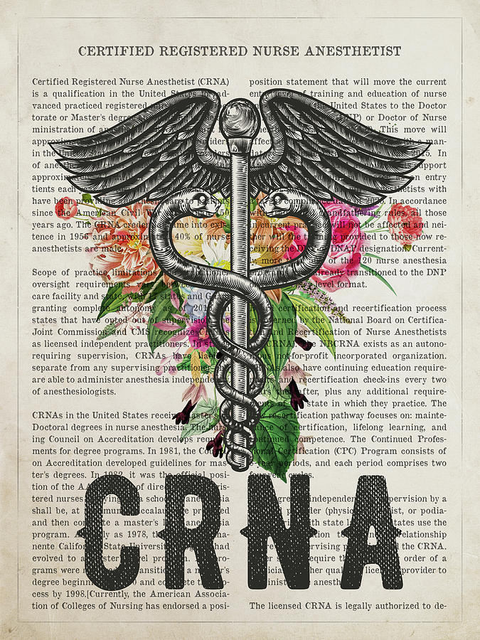 Certified Registered Nurse Anesthetist With Flowers Print Crna Digital Art