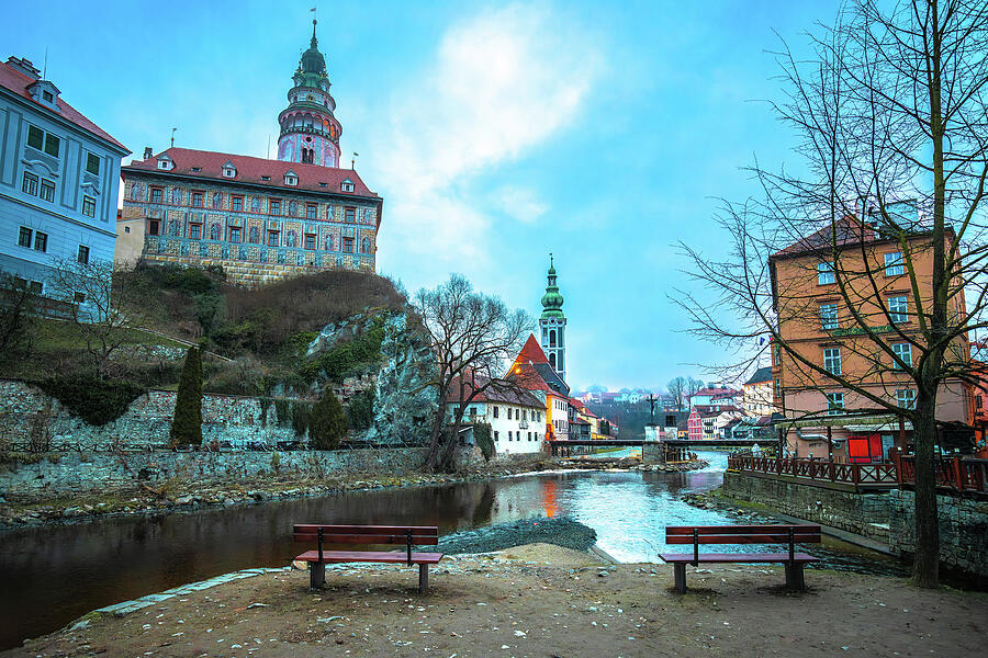 Cesky Krumlov scenic architecture and Vltava river dawn view Photograph by Brch Photography