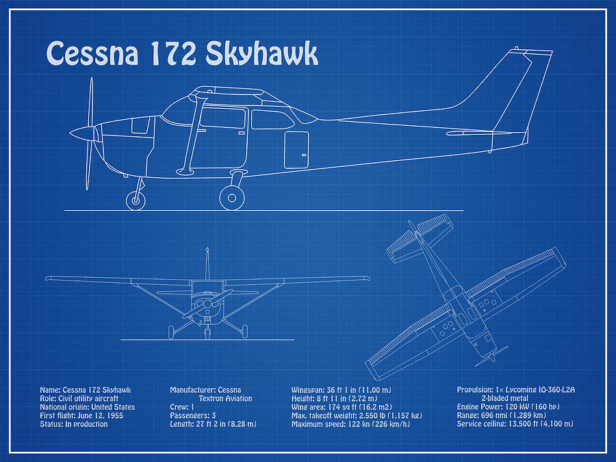 Cessna 172 Skyhawk - Airplane Blueprint Drawing Plans  ad Digital Art by SP JE Art