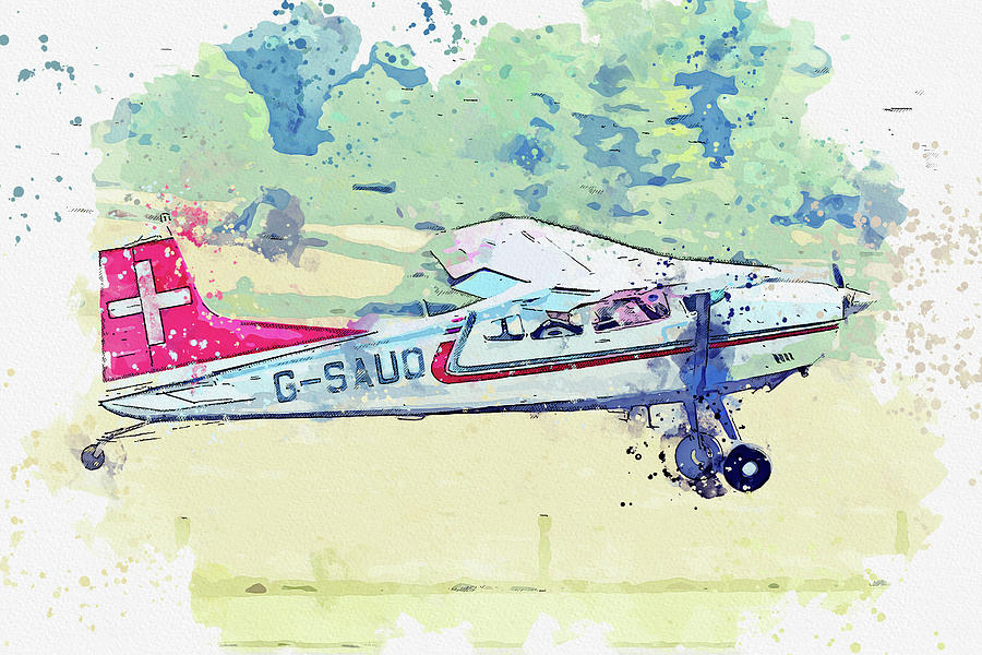 Cessna Af Skywagon G-sauo War Planes In Watercolor Ca  By Ahmet Asar Painting