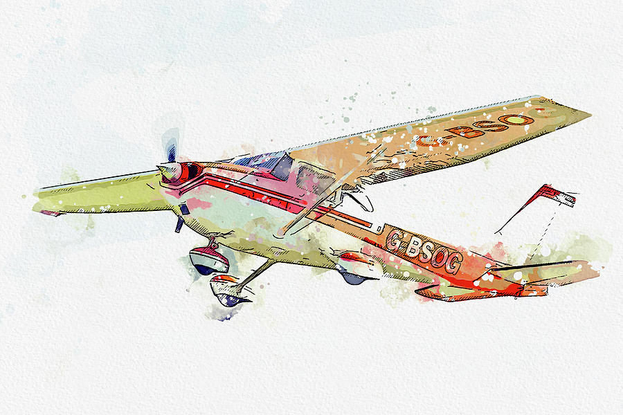 Cessna Skyhawk G-bsog War Planes In Watercolor Ca  By Ahmet Asar Painting