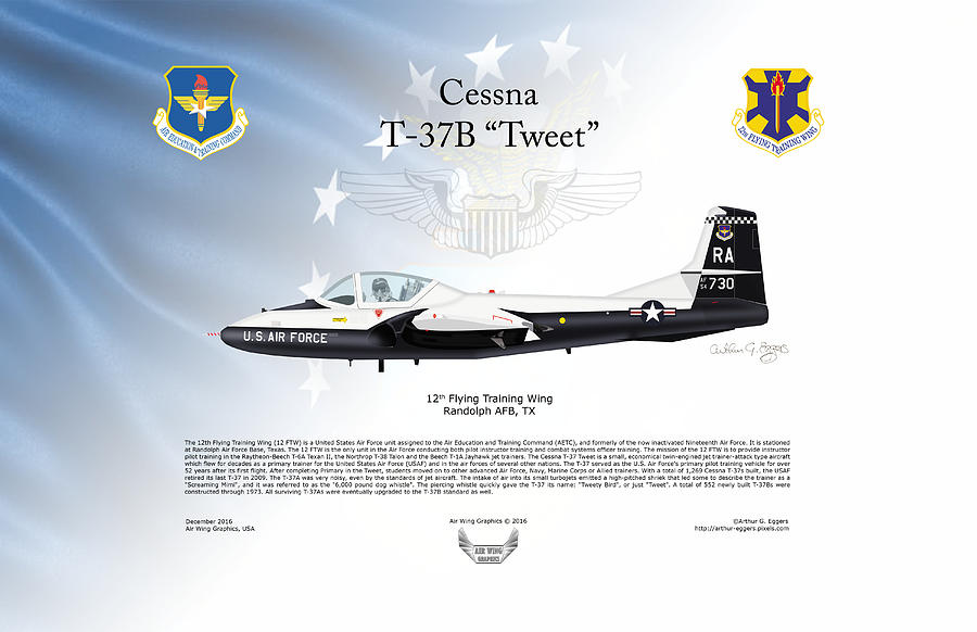 Cessna T-37 Tweet USAF FLAG BACKGROUND Digital Art by Arthur Eggers