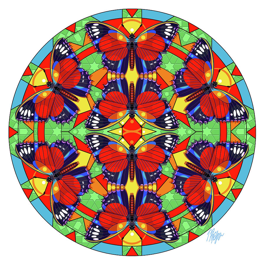 Cethosia Butterfly Mosaic Mandala Digital Art by Tim Phelps