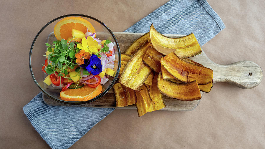 Ceviche with plantain chips Photograph by Bradford Martin