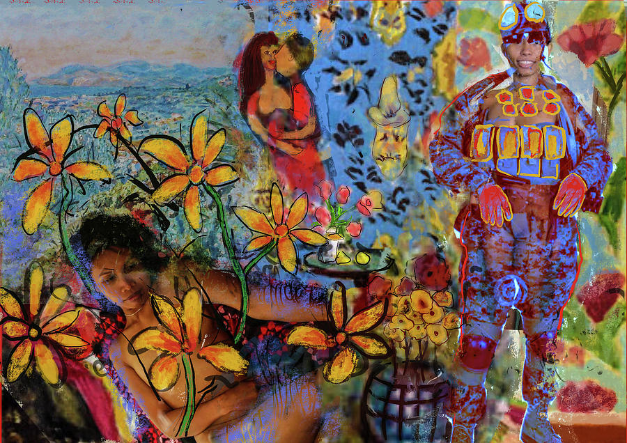 Chagall, Bonnard, a naked lady, flowers and a soldier digital pa Painting by Jeremy Holton