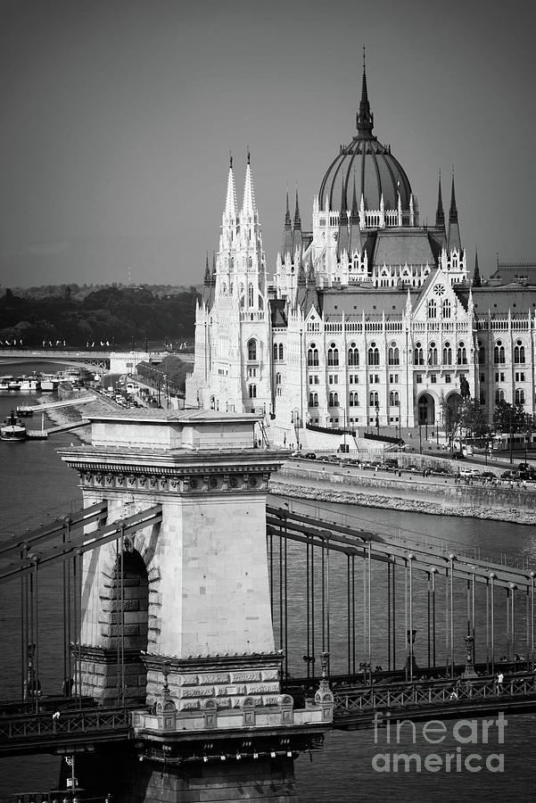 Architecture Photograph - Chain bridge and Budapest parliament by Delphimages Photo Creations